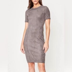 NWT SZ 0 Elie Tahari Super Chic Grey Faux Suede Sheath dress.